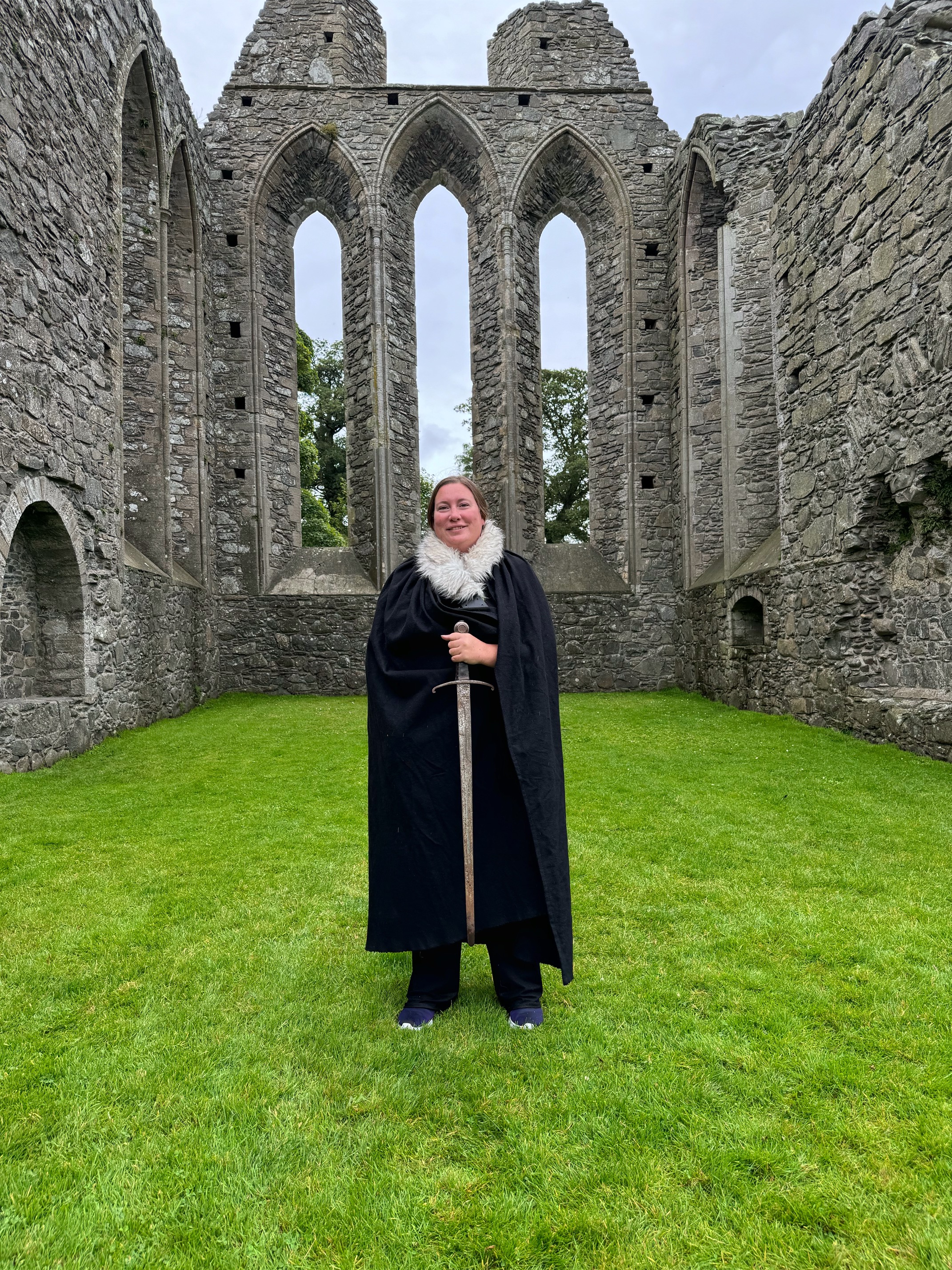 Inch Abbey is a gothic ruin that used to house monks now is visited by sword carrying Game of Thrones fans dressed in cloaks fledging their fealty to the King in the North!